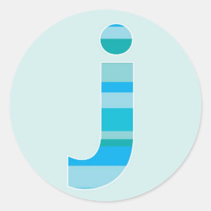青くストライプのなモノグラム-手紙J ラウンドシール