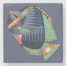 青くストライプのな天使の魚の石のコースター