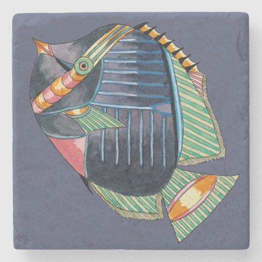 青くストライプのな天使の魚の石のコースター ストーンコースター (正面)