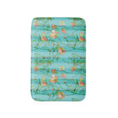 青くストライプのな背景の開花 バスマット (正面縦)