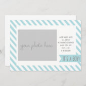 青くストライプのな誕生の発表 案内状 (正面/裏面)