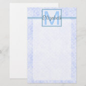 青くパーソナライズなモノグラム 便箋 (正面/裏面)