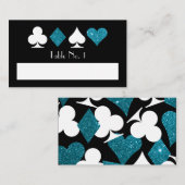 青くフェイクなグリッターのラスベガスの空白のな一流のテーブルカード プレイスカード (正面/裏面)