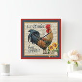 青くフランスのな国の台所オンドリ スクエア壁時計 (ホーム)