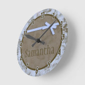 青くフランスのな生地のToileのパーソナライズな時計 ラウンド壁時計 (傾斜)