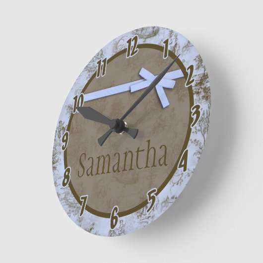 青くフランスのな生地のToileのパーソナライズな時計 ラウンド壁時計 (傾斜)