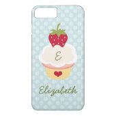 青くモノグラムのないちごのカップケーキ Case-Mate iPhoneケース (裏面)