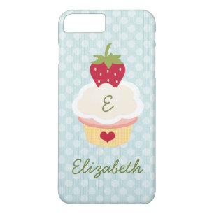 青くモノグラムのないちごのカップケーキ iPhone 8 PLUS/7 PLUSケース