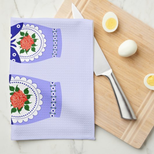 青くロシアのなmatryoshkaのネスティング人形 キッチンタオル (四つ折り)