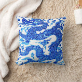 青く中国のなドラゴンのヴィンテージのイラストレーションの芸術 クッション (ブランケット)