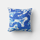 青く中国のなドラゴンのヴィンテージのイラストレーションの芸術 クッション (正面)