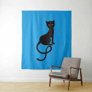 青く優雅で邪悪な黒猫 タペストリー