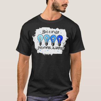 青く光らせよう 自閉症啓発 パズルのピース リ Tシャツ