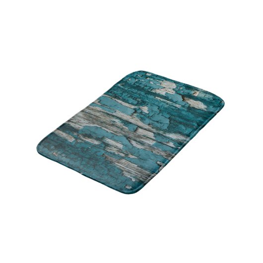 青く古い皮のペンキの木製の壁の質 バスマット (アングル)