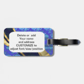 青く名前入りでかわいらしいダマスク織パターン ラゲッジタグ (裏面横)