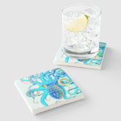 青く多彩なタコ ストーンコースター (横)