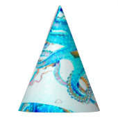 青く多彩なタコ パーティーハット (左)