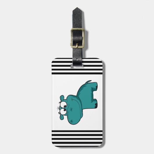 青く幸せなカバ ラゲッジタグ (正面縦)