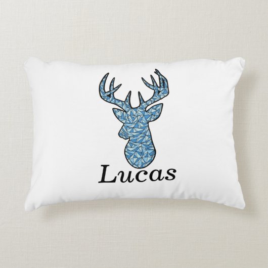 青く幾何学的なシカの頭部の枕 アクセントクッション (正面)