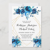 青く幾何学的な花の結婚式招待状 招待状 (正面)