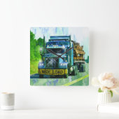 青く広い負荷貨物トラックの柱時計 スクエア壁時計 (ホーム)