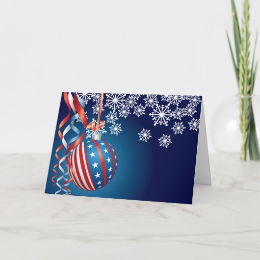 青く愛国心が強いクリスマス シーズンカード (正面)