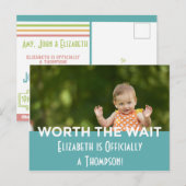 青く明るいモダンのストライプな採用の発表 インビテーションポストカード (正面/裏面)