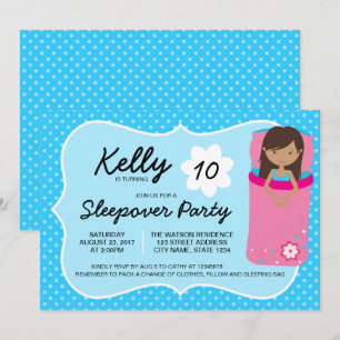 青く暗いSleepoverのパーティーの誕生日の招待状 招待状