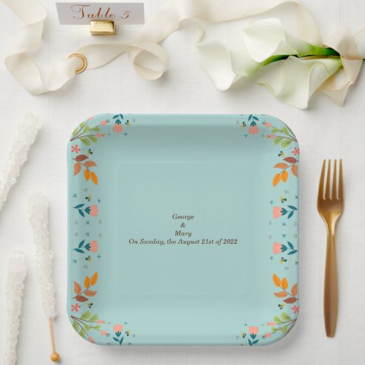 青く染まる ペーパープレート (ウェディング)