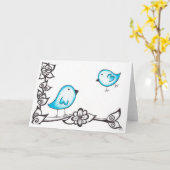 青く正気でない鳥の挨拶状 カード (黄色い花)