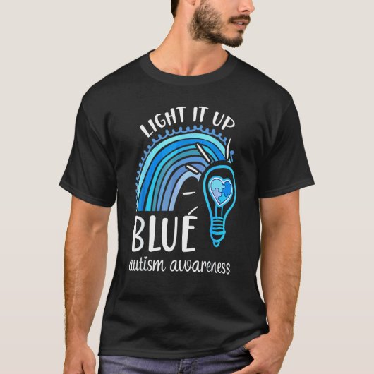 青く照らせ ブルーパズル 虹 自閉症啓発 Tシャツ (正面)
