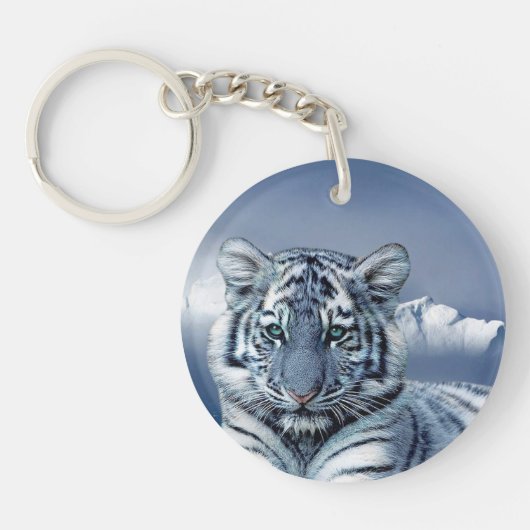 青く白いトラ キーホルダー (正面)