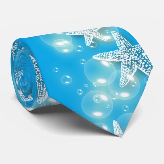 青く白いビーチのヒトデの結婚式 ネクタイ (ロール)