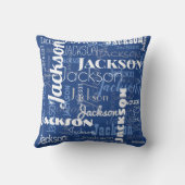 青く白いベビーの一流パターンモダンのタイポグラフィ クッション (裏面)