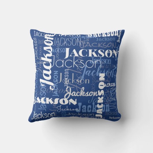 青く白いベビーの一流パターンモダンのタイポグラフィ クッション (裏面)