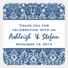 青く白いヴィンテージのダマスク織はV09を結婚している感謝していしています スクエアシール