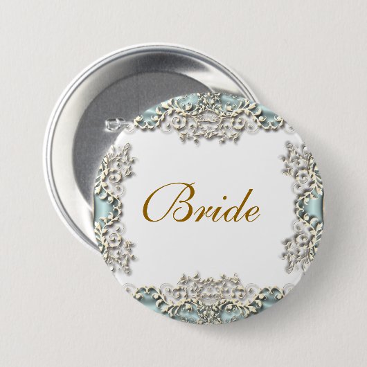 青く白いヴィンテージの線条細工の写真 缶バッジ (正面&裏面)