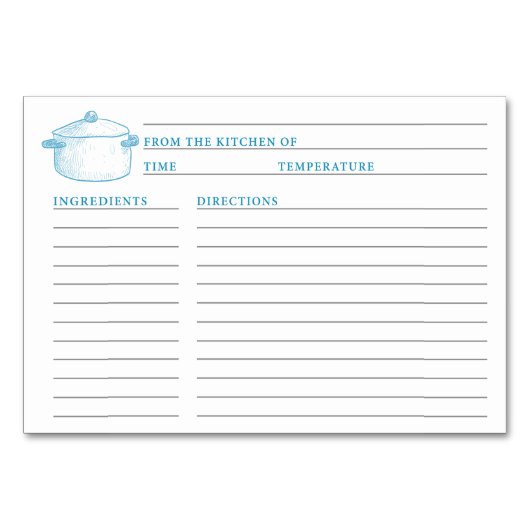 青く白い台所シャワーのレシピカード テーブルナンバー (正面)