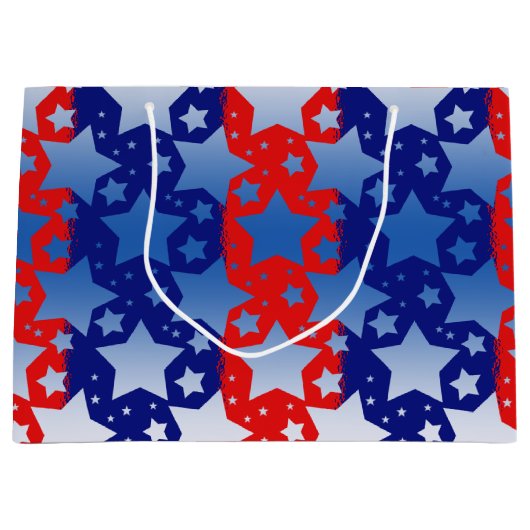 青く白い星の赤い青い縞 ラージペーパーバッグ (正面)