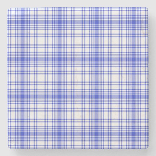 青く白い格子縞2 ストーンコースター (正面)