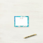 青く白い水彩画ははねかけます ポストイット (デスク上)