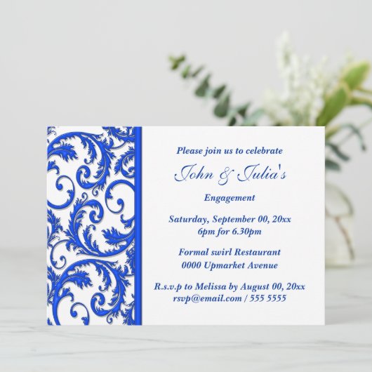 青く白い渦巻の婚約記念日のカスタム 招待状 (スタンド正面)