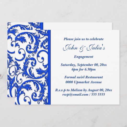青く白い渦巻の婚約記念日のカスタム 招待状 (正面/裏面)