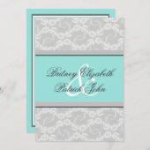 青く白い銀製のレースの結婚式招待状 招待状 (正面/裏面)