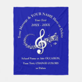 青く白くパーソナライズな音楽ノートのブランケット フリースブランケット (正面)