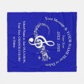 青く白くパーソナライズな音楽ノートのブランケット フリースブランケット (正面(横))