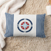 青く白く航海のなコンパスは縞で飾ります ランバークッション (ブランケット)