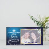 青く白熱の抽象的なホワイトクリスマスの木 シーズンカード (スタンド正面)