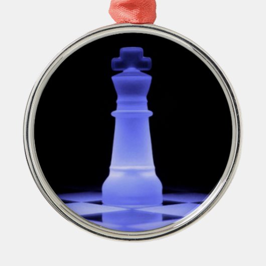 青く白熱［赤熱］光を放つな王駒 メタルオーナメント (正面)
