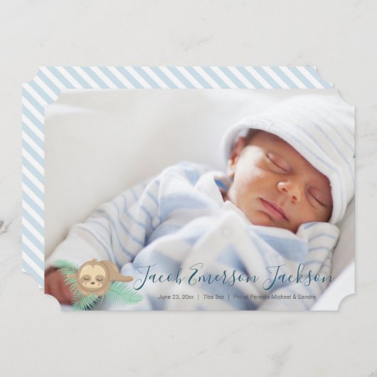 青く眠いベビーの怠惰のベビーの写真の発表 案内状 (正面/裏面)